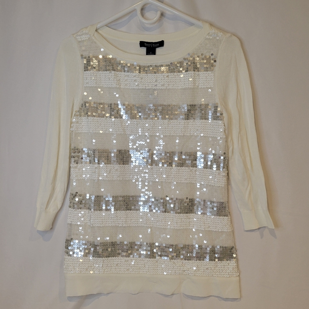 White House Black Market Sequin Ribbed Tunic in Silver